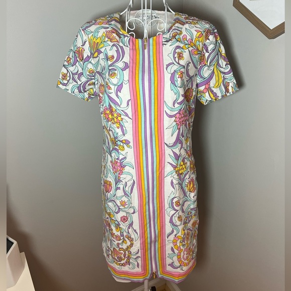 Trina Turk Floral Arboretum Mini Dress Short Sleeve Full Zip Front Size 6 Preppy - Picture 9 of 9